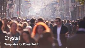  Presentation with busy street - Cool new slides with crowded - people crowd walking on busy backdrop and a tawny brown colored foreground