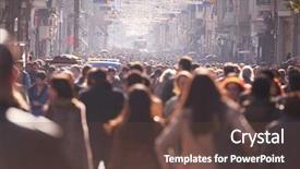  Presentation with busy street - Cool new theme with crowded - people crowd walking on busy backdrop and a tawny brown colored foreground