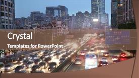  Presentation with china guangzhou - Slide deck with crowded urban traffic in china background and a violet colored foreground