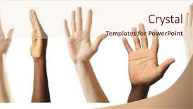  Presentation with students hands raised - Cool new theme with crowds collection - set of raised hands isolated backdrop and a lemonade colored foreground