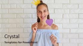  Presentation with smiling little girl - Colorful slide deck enhanced with crown and a violet heart backdrop and a light gray colored foreground