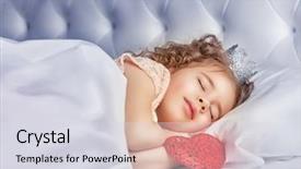  Presentation with girl mentor - Slides with crown heart - little girl sleeps background and a sky blue colored foreground