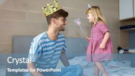  Presentation with magic wand - Theme featuring crown life - daughter casting spell on father background and a teal colored foreground