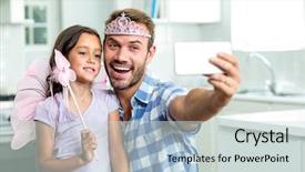  Presentation with daughter - Amazing theme having crown life - happy father taking selfie backdrop and a  colored foreground