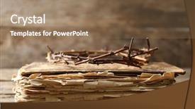  Presentation with old bible - Presentation design featuring crown of thorns and bible background and a coral colored foreground