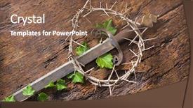  Presentation with resurrection - Colorful PPT theme enhanced with crown of thorns and sword backdrop and a violet colored foreground