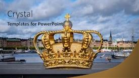  Presentation with crown - PPT theme consisting of crown-on-skeppsholmsbron-stockholm background and a light blue colored foreground