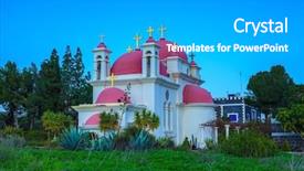  Presentation with church building - Beautiful presentation theme featuring crowned with snow-white church backdrop and a teal colored foreground