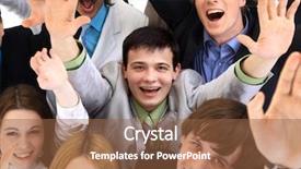  Presentation with 3d white people pushing - Colorful presentation theme enhanced with crs - large group of business people backdrop and a  colored foreground