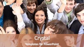  Presentation with 3d white people pushing - Presentation theme with crs - large group of business people background and a coral colored foreground