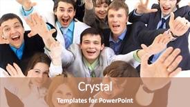  Presentation with 3d white people pushing - Audience pleasing PPT theme consisting of crs - large group of business people backdrop and a  colored foreground