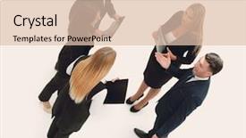  Presentation with team business top view - Cool new PPT theme with crs - view from the top business backdrop and a  colored foreground