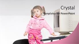  Presentation with desktop - Slides with crt monitor - little girl playing with desktop background and a  colored foreground