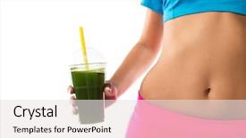  Presentation with healthy living - Beautiful presentation theme featuring crucible - green vegetable smoothie woman living backdrop and a sky blue colored foreground