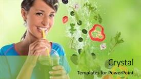  Presentation with healthy living - Colorful theme enhanced with crucible - green vegetable smoothie woman living backdrop and a yellow colored foreground