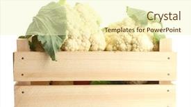  Presentation with box - Presentation design having crucification - fresh cauliflowers in wooden box background and a cream colored foreground