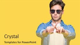  Presentation with negative - Beautiful slide deck featuring crucifix - young handsome man wearing sunglasses backdrop and a  colored foreground