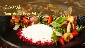  Presentation with modern food - Presentation with crudo-ham-salad-stracciatella background and a tawny brown colored foreground