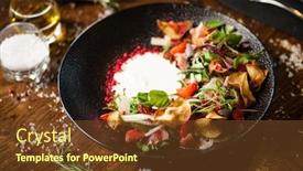  Presentation with modern food - Beautiful slide set featuring crudo-ham-salad-stracciatella backdrop and a tawny brown colored foreground