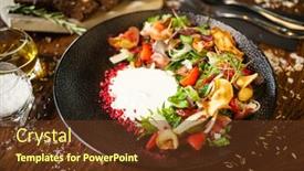  Presentation with modern food - Beautiful presentation theme featuring crudo-ham-salad-stracciatella backdrop and a tawny brown colored foreground