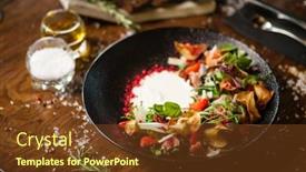  Presentation with modern food - Amazing presentation design having crudo-ham-salad-stracciatella backdrop and a tawny brown colored foreground