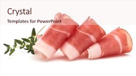  Presentation with prosciutto di parma - Audience pleasing PPT theme consisting of crudo or jamon raw ham backdrop and a sky blue colored foreground