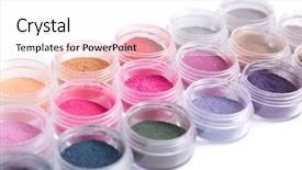  Presentation with mineral - Presentation theme with close-up view of mineral eye shadows isolated on white background background and a white colored foreground