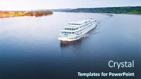  Presentation with boat river - Slide deck enhanced with cruise boat moves along the river of kama russia background and a ocean colored foreground