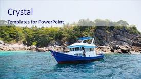  Presentation with tourists - Colorful slide deck enhanced with cruise boat with tourists off the island in the andaman sea coast thailand backdrop and a sky blue colored foreground