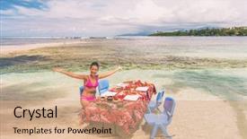  Presentation with polynesia - Cool new PPT theme with cruise food - beach picnic motu tour backdrop and a coral colored foreground