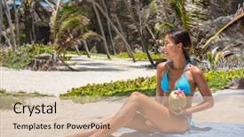  Presentation with holiday destination - Slide deck consisting of cruise food - happy girl lying down sun background and a soft green colored foreground