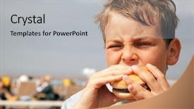  Presentation with ship simulation - Slide deck with cruise food - hungry boy eating hamburger background and a light gray colored foreground