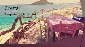  Presentation with restaurant booking - Audience pleasing presentation consisting of cruise food - restaurant on greece coast backdrop and a  colored foreground