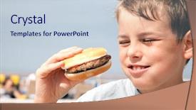  Presentation with very hungry caterpillar - PPT theme consisting of cruise food - smiling hungry boy eating hamburger background and a lemonade colored foreground