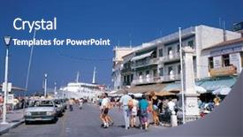  Presentation with scene - Colorful theme enhanced with cruise overseas - scene of greece backdrop and a  colored foreground