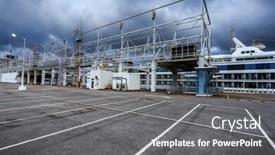  Presentation with cruise ship - Presentation design enhanced with cruise-ship-and-empty-dock background and a gray colored foreground