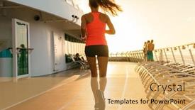  Presentation with running tracks - Beautiful presentation design featuring cruise ship fitness exercise woman run jogging on running tracks on deck of boat caribbean travel vacation lifestyle backdrop and a yellow colored foreground