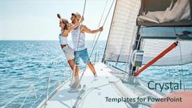  Presentation with ship simulation - Presentation design enhanced with cruise ship holiday travel vacation background and a light blue colored foreground