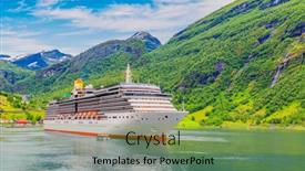  Presentation with cruise ship - PPT theme consisting of cruise-ship-in-geirangerfjord-norway background and a gold colored foreground