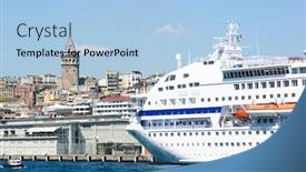  Presentation with cruise ship - Amazing PPT theme having cruise ship is moored near the galata tower of istanbul turkey backdrop and a light blue colored foreground