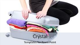  Presentation with suitcase - Cool new presentation design with cruise ship resort - girl tries to close backdrop and a  colored foreground