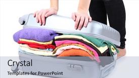  Presentation with suitcase - Cool new slide deck with cruise ship resort - girl tries to close backdrop and a light blue colored foreground