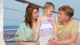  Presentation with diverse parents - PPT theme featuring cruise ship resort - happy parents with small daughter background and a coral colored foreground
