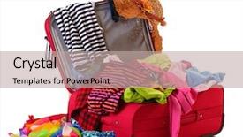  Presentation with meeting red white blue - Amazing presentation theme having cruise ship resort - open red suitcase with clothing backdrop and a mint green colored foreground