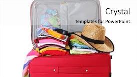  Presentation with suitcase - Amazing PPT theme having cruise ship resort - open red suitcase with clothing backdrop and a white colored foreground