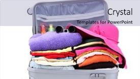  Presentation with suitcase - Audience pleasing presentation theme consisting of cruise ship resort - open silver suitcase with clothing backdrop and a light blue colored foreground