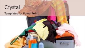  Presentation with suitcase - Colorful presentation enhanced with cruise ship resort - open silver suitcase with clothing backdrop and a coral colored foreground