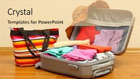  Presentation with silver jubilee - Colorful slide deck enhanced with cruise ship resort - open silver suitcase with clothing backdrop and a lemonade colored foreground