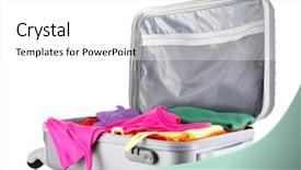  Presentation with silver tsunami geriatrics - Theme enhanced with cruise ship resort - open silver suitcase with clothing background and a white colored foreground