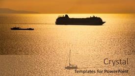  Presentation with cruise ship - Slide set with cruise-ship-silhouette-in-aegean background and a coral colored foreground